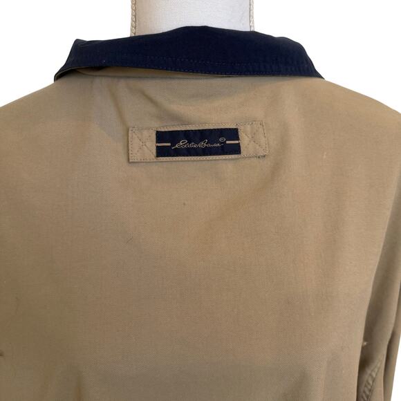 Eddie Bauer Coat Jacket Men's Large Tan Navy Chore Barn Full Zip Snap Pockets - Picture 9 of 10